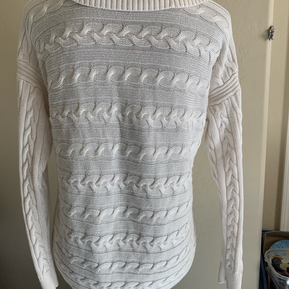Lauren by Ralph Lauren Elegant Cream Cable Knit Cowl Neck Sweater Size Large - Picture 4 of 9